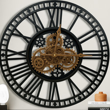 Dorboker Large Moving Gears Wall Clock 76cm Retro Mica Grey + Bronze NEW