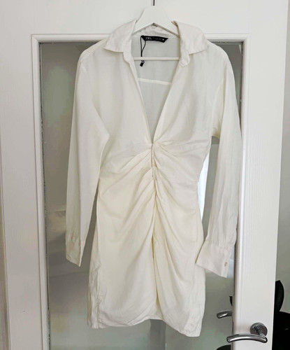 Zara white ruched collared - zara,