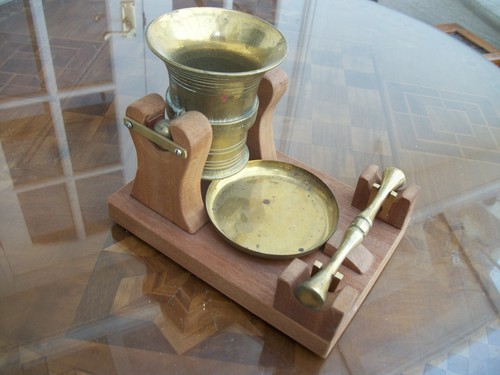 Apothecary mortar and pestle - and,