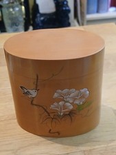 Vintage Chinese Boxwood Bamboo Tea Caddy - Hand Painted.