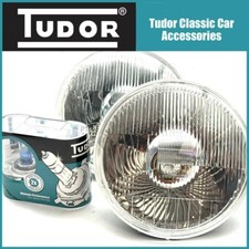 Pair Tudor 7" Halogen Headlamps Headlights No Pilot + High Performance H4 Bulbs