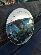VINTAGE ROUND FLORAL ETCHED MIRROR WITH BEVELLED EDGE 50cm/20" 1930'S DISPLAY 