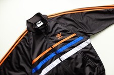 Vintage Adidas track jacket S/M Black orange blue horizontal striped 90s Firsts