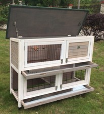 LARGE RABBIT HUTCH GUINEA PIG HUTCHES RUN 2 TIER DOUBLE DECKER CAGE GREY ROGERXL