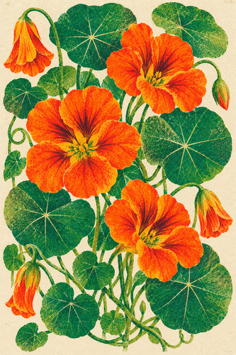 Nasturtium risograph print - nasturtium,