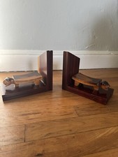 Unique Wood Tiger Bookends, Vintage  
