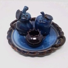 Vtg - West German - Keramik- Ceramic  Condiment/ Cruet Set on Tray - 4 piece