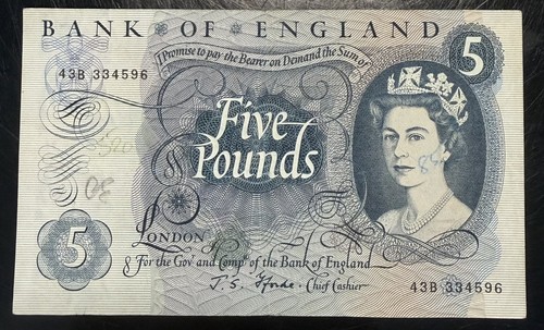 Old five pound note - £5,
