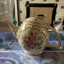 Vintage Arthur Wood Flowers & Gold Art Deco Teapot 