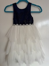 Couture Princess Girls Party Dress Size 6X. Navy And Cream