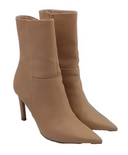 OFFICE Women's Ankle Boots Size 7 Beige Stiletto Pointed Toes Zip Side Used F1