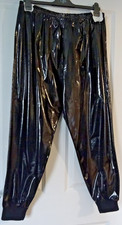Trousers Black Casual Faux Leather PVC  very shiny with cuff bottoms size UK XL
