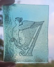 Stained Glass Irish harp celtic kiln fired piece green glass window decoration
