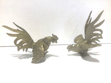 A Pair Of Vintage Silver Plated Fighting Cocks Cockerels Figurines Ornaments.