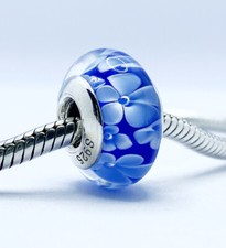 Blue Flower Murano Glass Charm