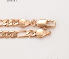 9ct 9K Yellow Gold Plated Figaro Link chain Bangle Bracelet W=5mm, L=8.7”,1317uk