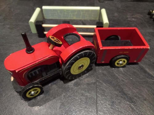 Toy van red wooden tractor - toy,