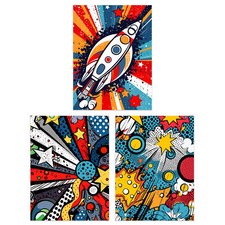 Space Comic Book Style Planet Stars Rocket Kids Bedroom A4 Poster 3 Pack