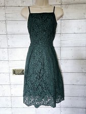 BNWOT Jack Wills Forrest Dark Green Lace Strappy Fit & Flare Pleated Dress 6
