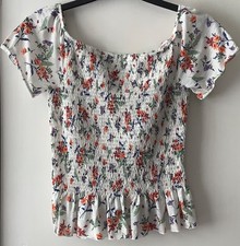 SIZE 14 UK BLOUSE.SHIRRED.FLORAL OFF THE SHOULDER. MATALAN. EXCELLENT CONDITION