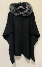 M&S Faux Fur Trim Hooded Poncho Cape Wrap Shawl Top ONE SIZE BLACK RRP £49.50