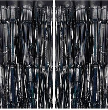 5pcs Black Fringe Curtain Party Streamers 3.3 x 8.2ft Metallic Tinsel Streamers