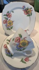 Windsor Bone China Trio Anemone Tea Cup Saucer Tea Plate England Vintage 1950’s