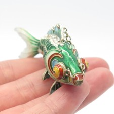 925 Sterling Silver Enamel Antique Chinese Koi Fish Chatelaine Pendant / Fob