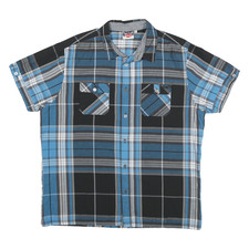 LEE COOPER Mens Blue & Black Plaid Shirt XL Cotton Blend Short Sleeve Casual