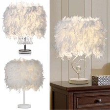 White Feather Lampshade Elegant Table Lamp Shade Bedside Desk Night Light Gift