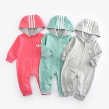 Newborn Baby Boy Girl Hooded Romper Zip Jumpsuit Bodysuit Clothes Outfits 0-18 M