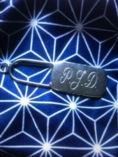 Engraved Name Tag "PJD"  Silver Plated Charm Identity Zip Pull Tag 