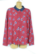 Joanie Blouse 14 Burgundy Purple Swallows Bird Print