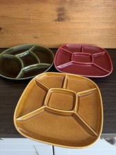 MCM Dexam Ceramic Tableware Fondue Tapas Plates, Green, Mustard And Red