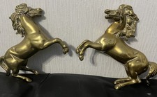 Vintage pair of solid Brass Sitting / Rearing Horse stallion Ornament /figurines