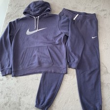 Nike Tracksuit Mens Small Blue Trousers Large Hoodie Swoosh Fleece 2 Piece Set