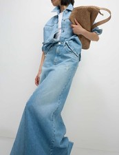 Marks & Spencer Womens Blue Cotton Maxi A Line Women Skirt - M&S