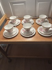 6 x Cups & Saucers / Plates Trio Country Cottage Pink Roses Bone China England
