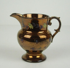 Vintage Victorian Copper Lustre Ware Small Jug Milk Jug Creamer Floral Pattern