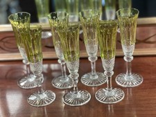 Saint Louis 7 Champagne Flutes Crystal Model Tommy Chartreuse Green