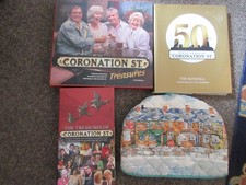 Coronation Street Treasures Books, 50 Years Book, and Tea Cosy