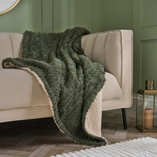 OHS Cable Knit Blanket Sherpa Fleece Sofa Plush Soft Warm Throw Over Bed Chair