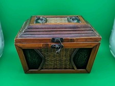 Vintage wood wicker trunk - vintage,