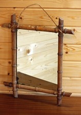 Vintage 52cm French Bamboo Mirror - Mid Century French Country Wooden Antique