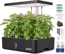 IDOO Home Hydroponics Herb Garden Growing Kit - Black - Blemished