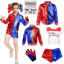 Kids Girl Harley Quinn Suicide Squad Party Halloween Costume Cosplay Outfit Suit