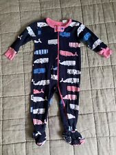 Hatley zip-up sleepsuit romper girls size 0-3m pink navy blue