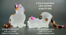 2 Miniature GLASS CATS KITTENS Beautiful Art Frosted Patterned Glass Animals