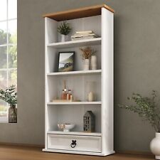 Corona White DVD Rack 1 Drawer Bookcase Storage Wax Mexican Solid Pine