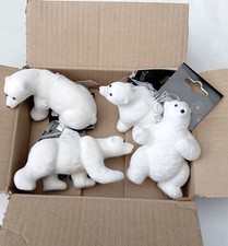 Polar Bear Christmas Decorations White Flocked Christmas Bear Tree Baubles x 4